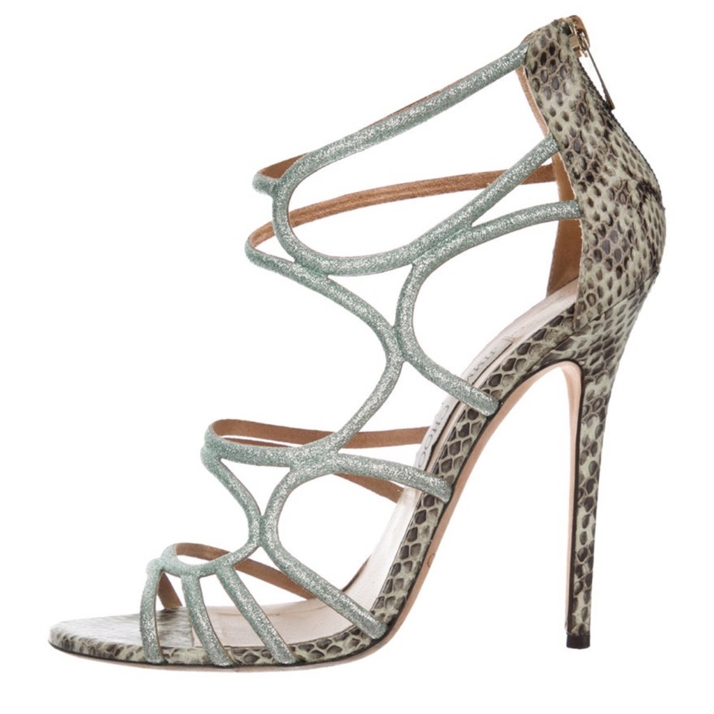 Jimmy Choo Metallic Trimmed Snakeskin Sandals